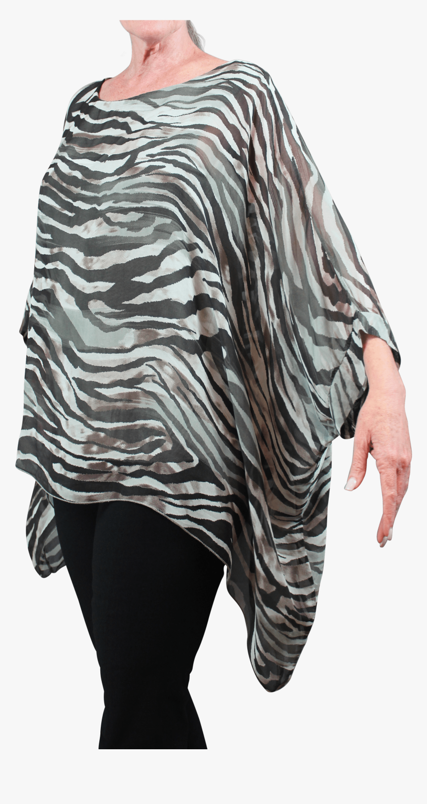 Silk kaftan Scoop Neck Zebra Print Olive, HD Png Download