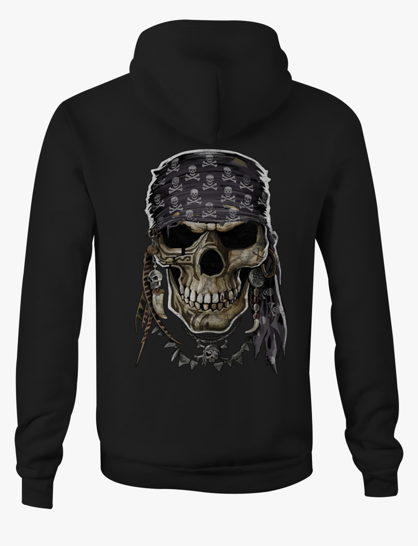 Motorcycle Zip Up Hoodie Pirate Skull Tattooed Bandana, HD Png Download