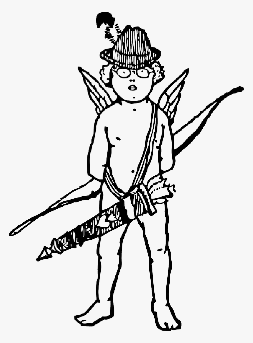 Black, Arrow, Boy, White, Hat, Wings, Bow, Cupid, HD Png Download