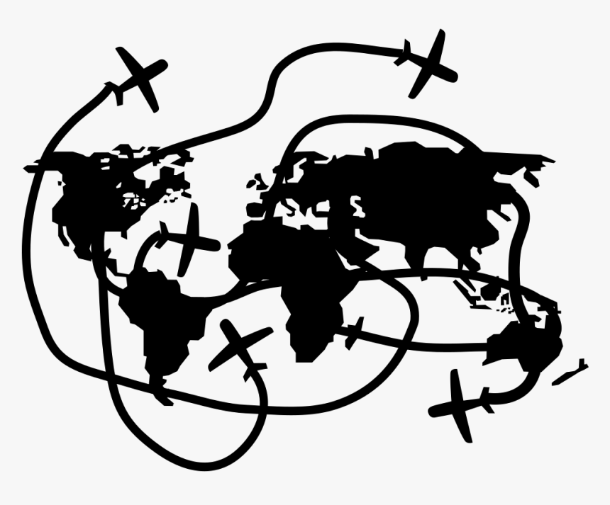 Earth Continents Map With Flying Airplanes, HD Png Download