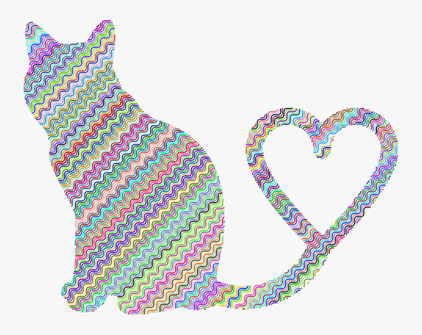 Cat 2 Silhouette Heart Tail Waves, HD Png Download