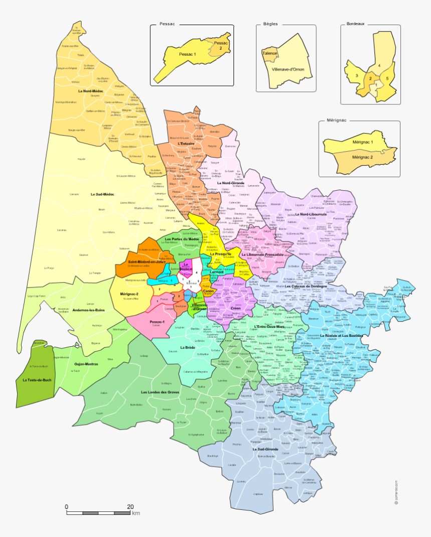 Gironde Counties Map With Names For Word And Excel, HD Png Download