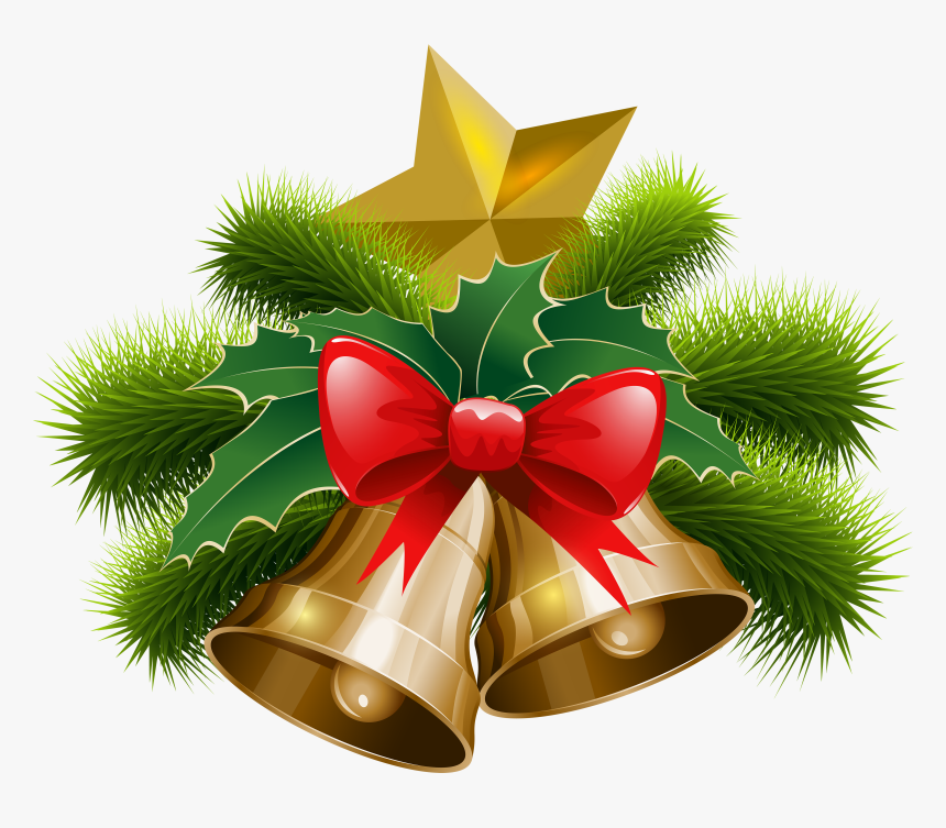 Christmas Bells And Bow Png Clip Art Image, Transparent Png