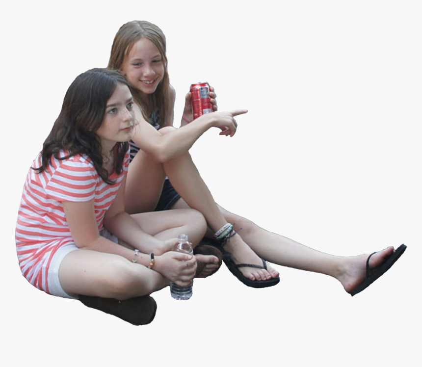 Young Girls Sitting On Ground Watching Event Source, HD Png Download