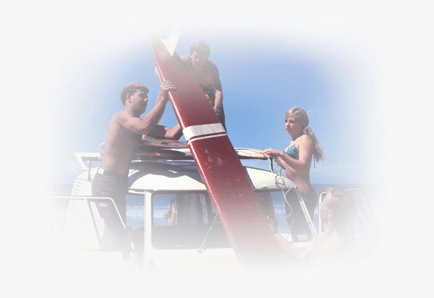 A Photograph Of A Group Of Young People Lifitng A Surfboard, HD Png Download