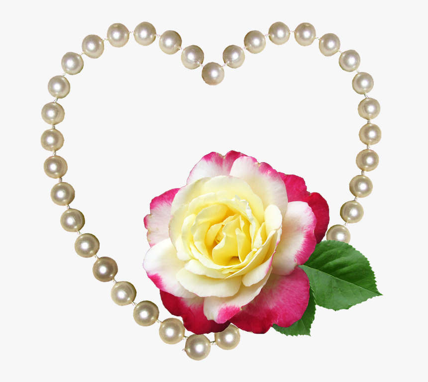 Heart Pearls Rose Floral Decoration, HD Png Download