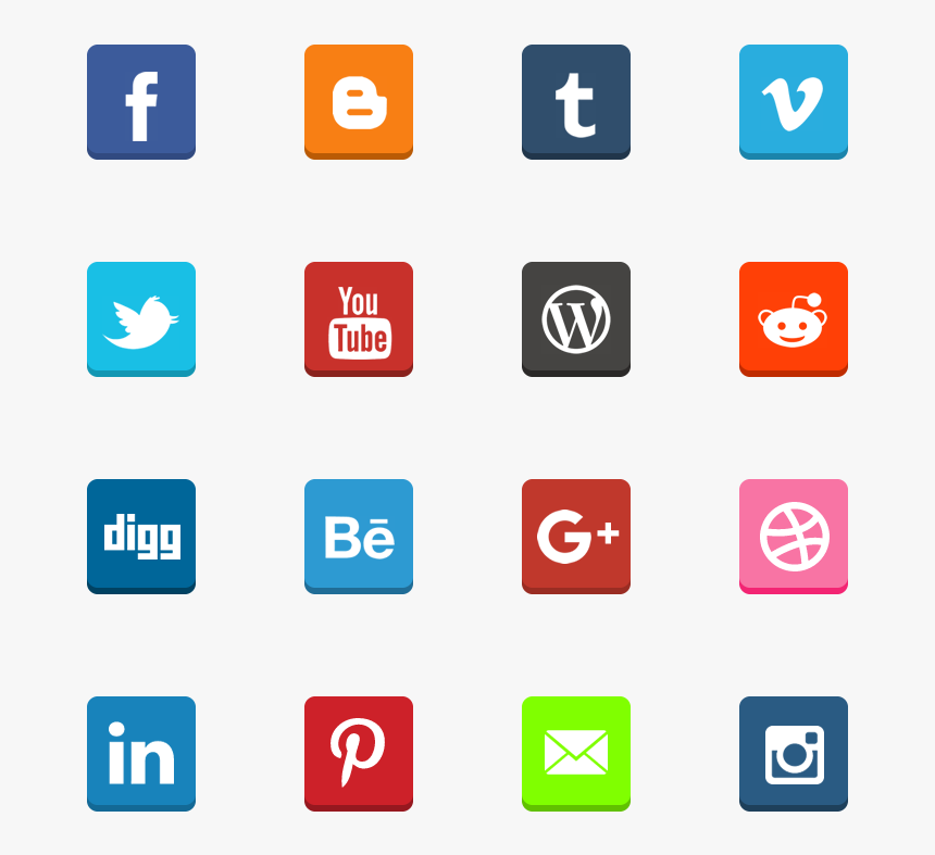 Free Flat 3d Social Buttons, HD Png Download