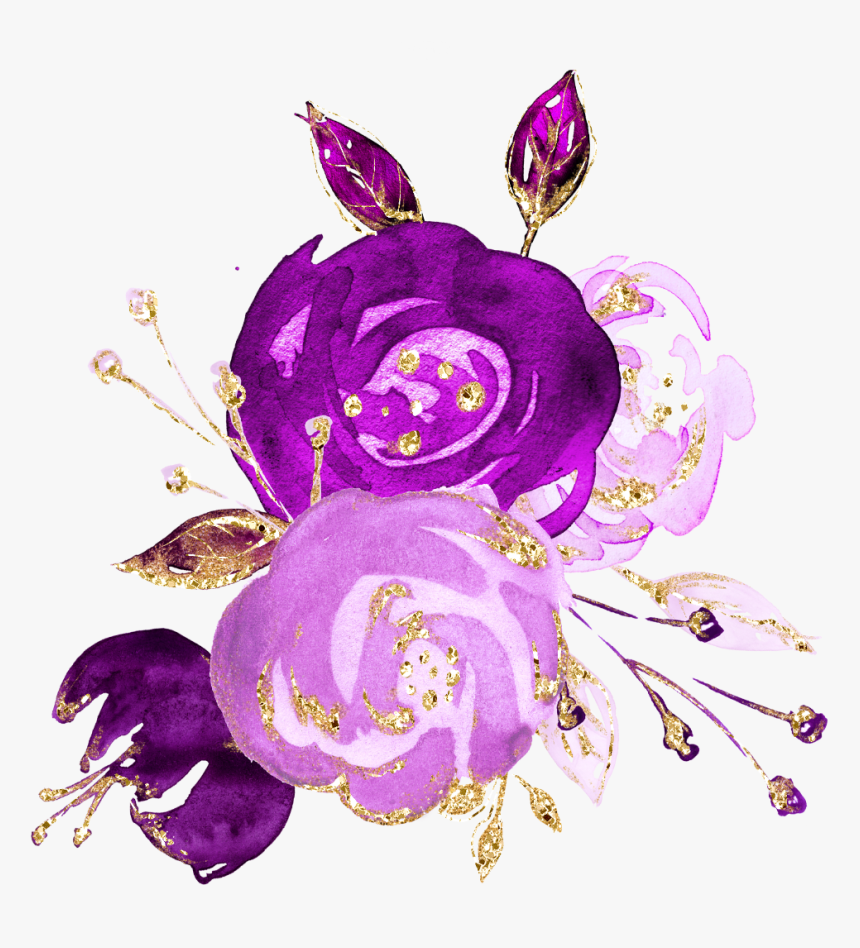 #purple #glitter #flowers #flower #floral #gold #fancy, HD Png Download