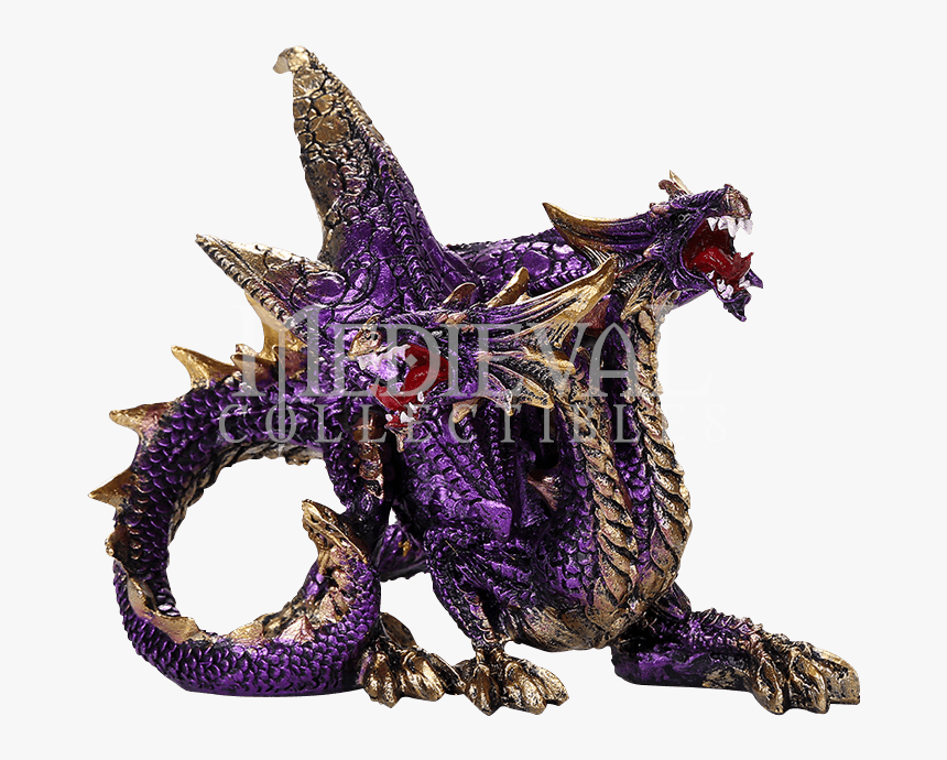 Double Headed Gold And Purple Dragon Statue, HD Png Download