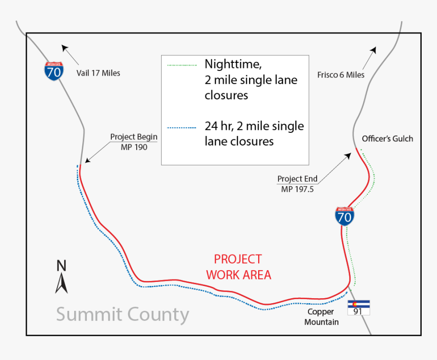 I-70 East Of Vail Pass Work Area Map, HD Png Download