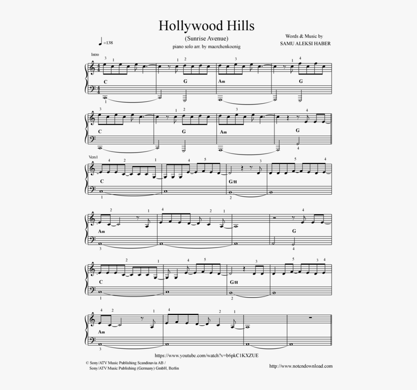 Hollywood Hills Noten Gitarre , Png Download, Transparent Png