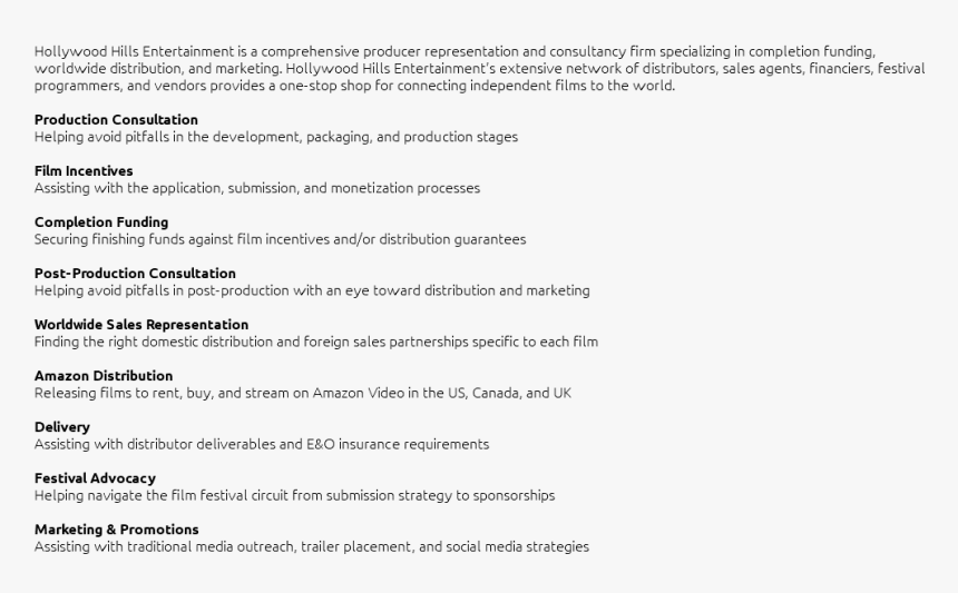 Hollywood Hills Entertainment Is A Comprehensive Producer, HD Png Download