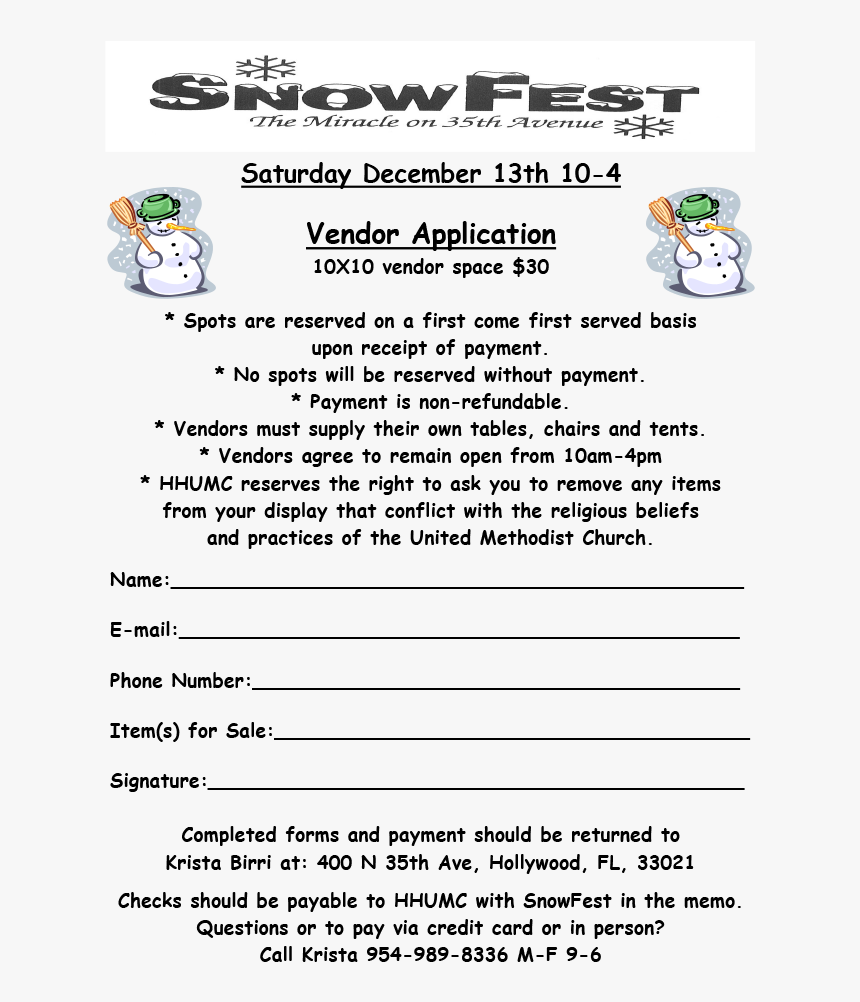 Hhumc Snow Fest Vendor Application, HD Png Download
