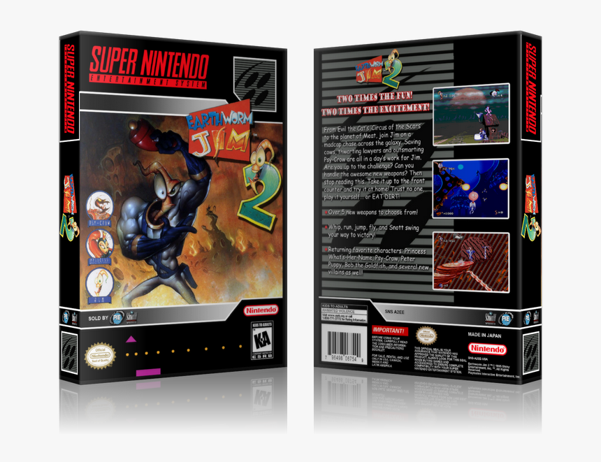 Earthworm Jim 2 Replacement Nintendo Snes Game Case, HD Png Download