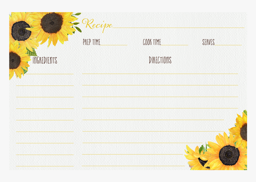 Sunflowers Recipe Card, HD Png Download