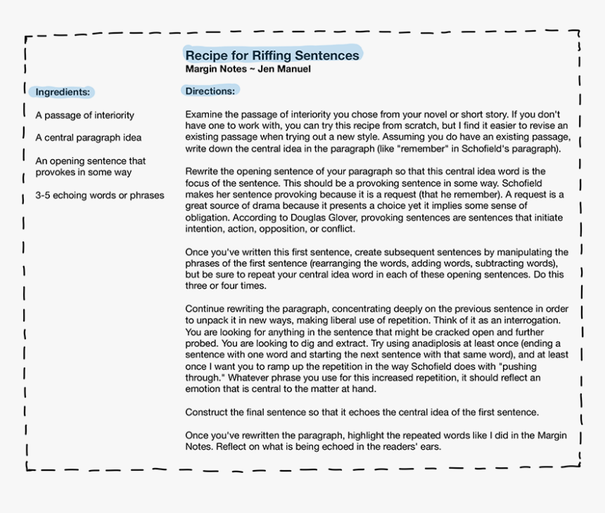 Margin Notes Recipe Card For Riffing Sentences , Png, Transparent Png