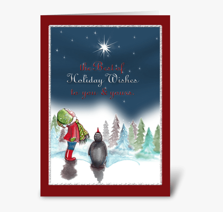 Little Girl With Penguin, Holiday Card Greeting Card, HD Png Download
