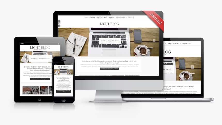 Light Blog Joomla 3 Rwd Free Template Showcase, HD Png Download