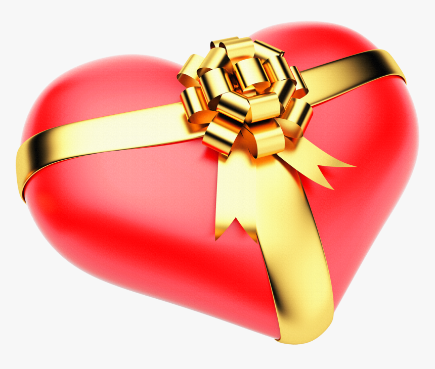 Large Red Png Heart With Gold Bow, Transparent Png
