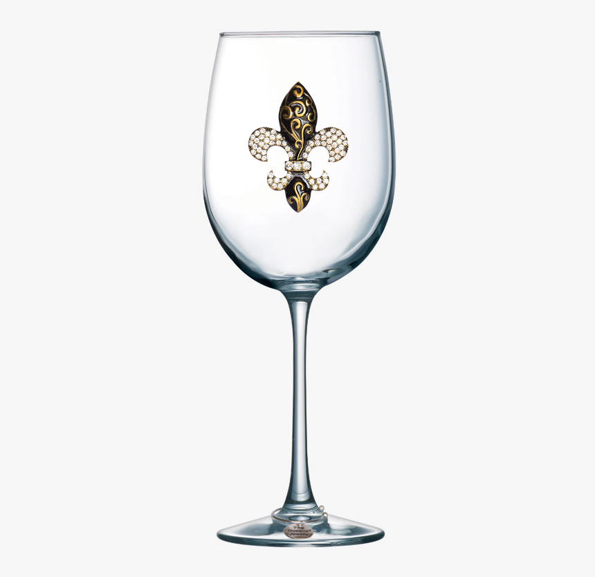 Gold Swirl Fleur De Lis Jeweled Stemmed Wine Glass - Etching Wine Glass Mom, HD Png Download