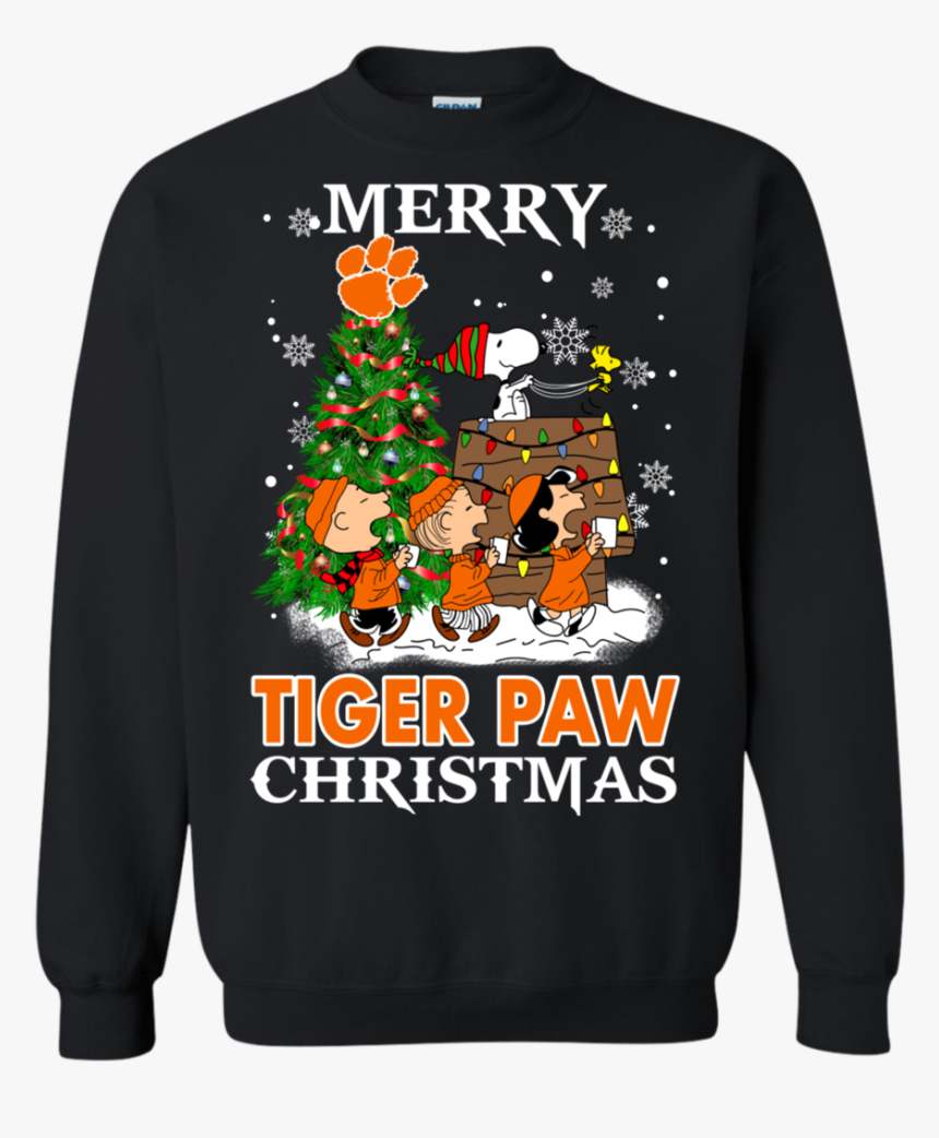 Merry Clemson Tiger Paw Christmas Snoopy Ugly Sweater - Long-sleeved T-shirt, HD Png Download