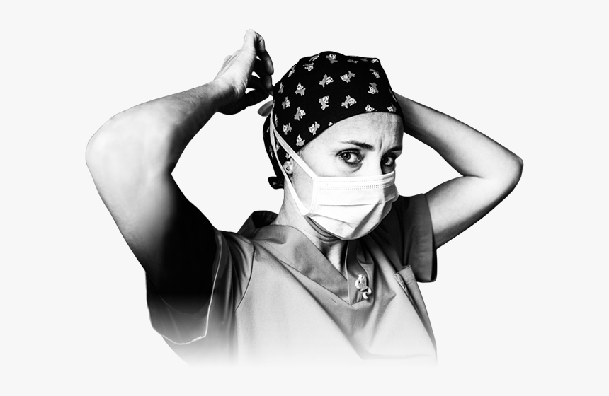 Nurse Tying On Her Surgical Mask With A Serious Look - Bandana, HD Png Download