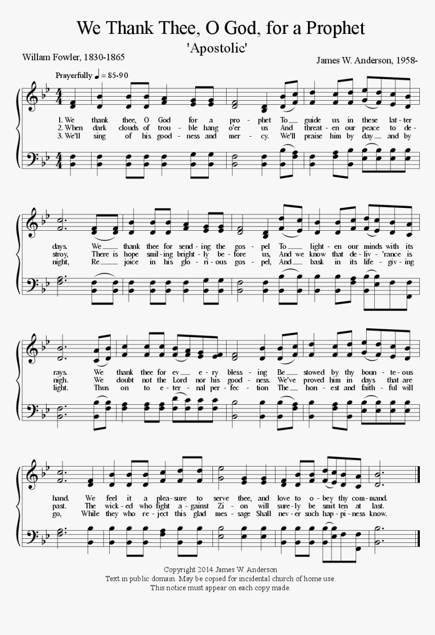 Sheet Music Picture - Lds We Thank Thee O God, HD Png Download