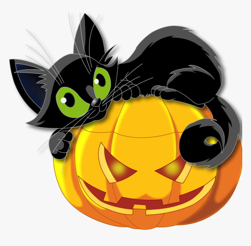 Black Halloween Clipart Transparent Background - Halloween Cat And Pumpkin, HD Png Download