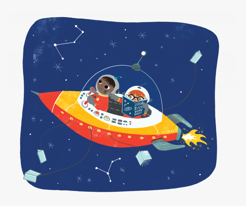 Two Children Exploring The Universe In A Space Ship - Summer Reading 2019 A Universe Of Stories, HD Png Download