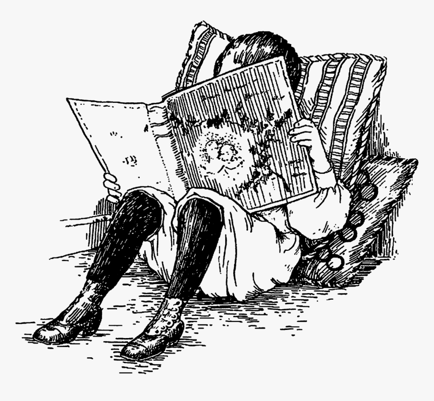 Boy Reading Book Antique Illustration Download - Transparent Children Sketch, HD Png Download