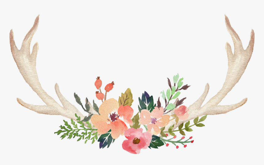 Excelent Rustic Deer Antlers And Florals Transparent, HD Png Download