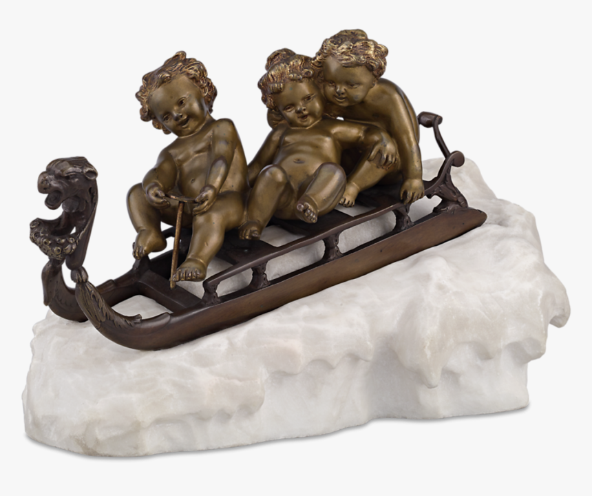 Children Sledding Bronze Sculpture By Gori - Statue, HD Png Download