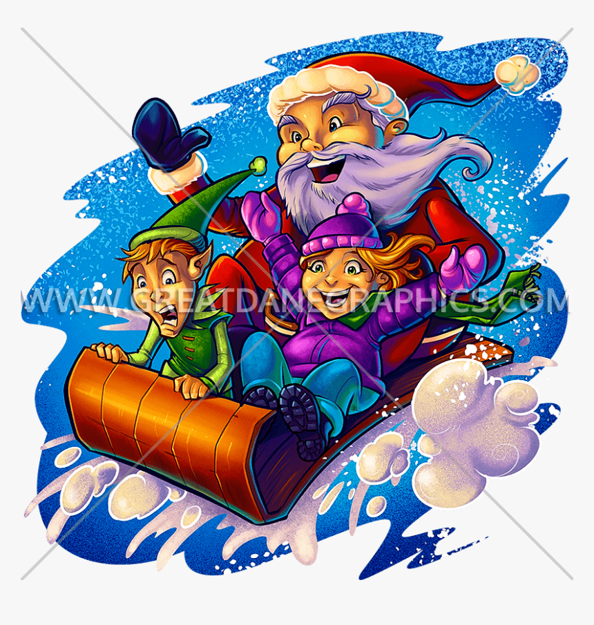 Santa In Sleigh Art, HD Png Download