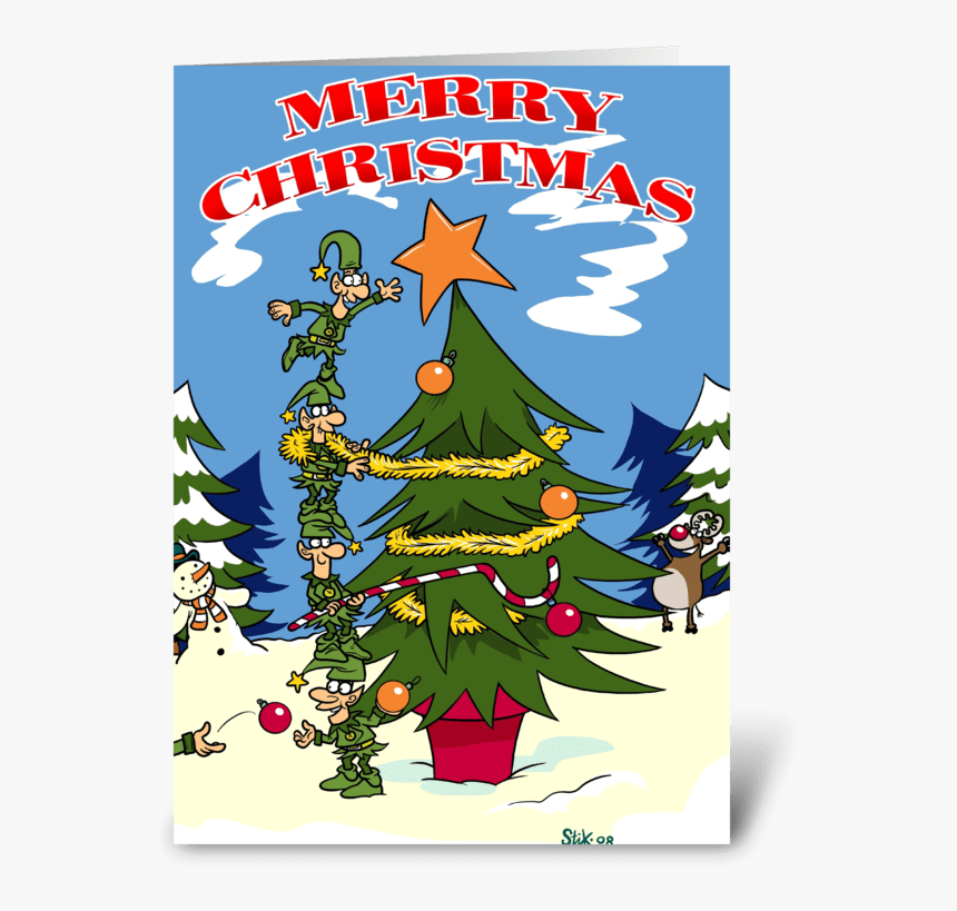 Elves Decorating A Christmas Tree Greeting Card, HD Png Download