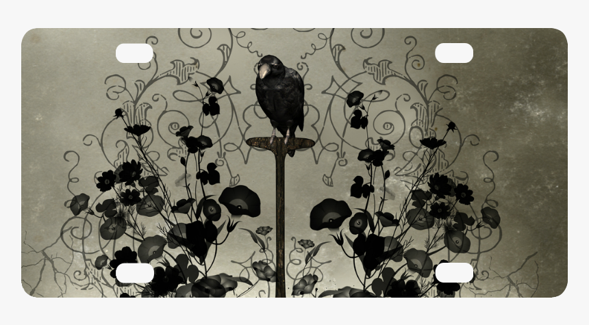 Crow With Flowers On Vintage Background Classic License, HD Png Download