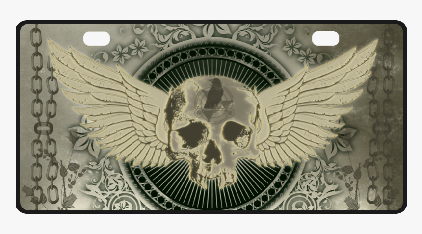 Skull With Wings And Roses On Vintage Background License, HD Png Download