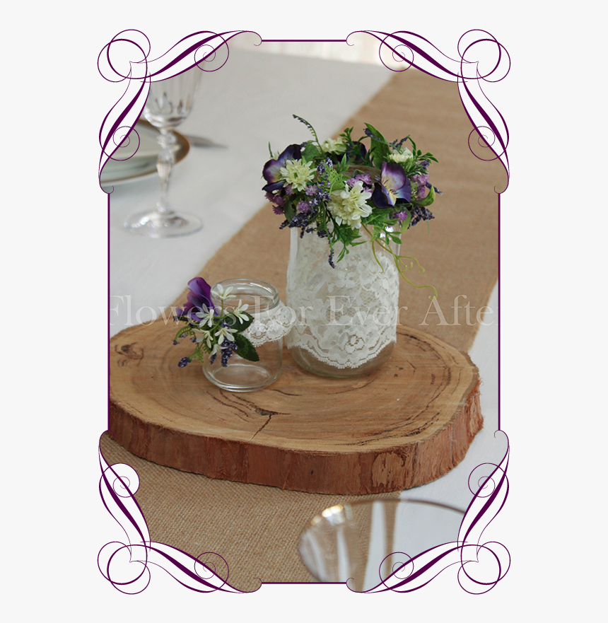 Set Of 2 Purple Rustic Floral Jar Centerpiece Flowers, HD Png Download