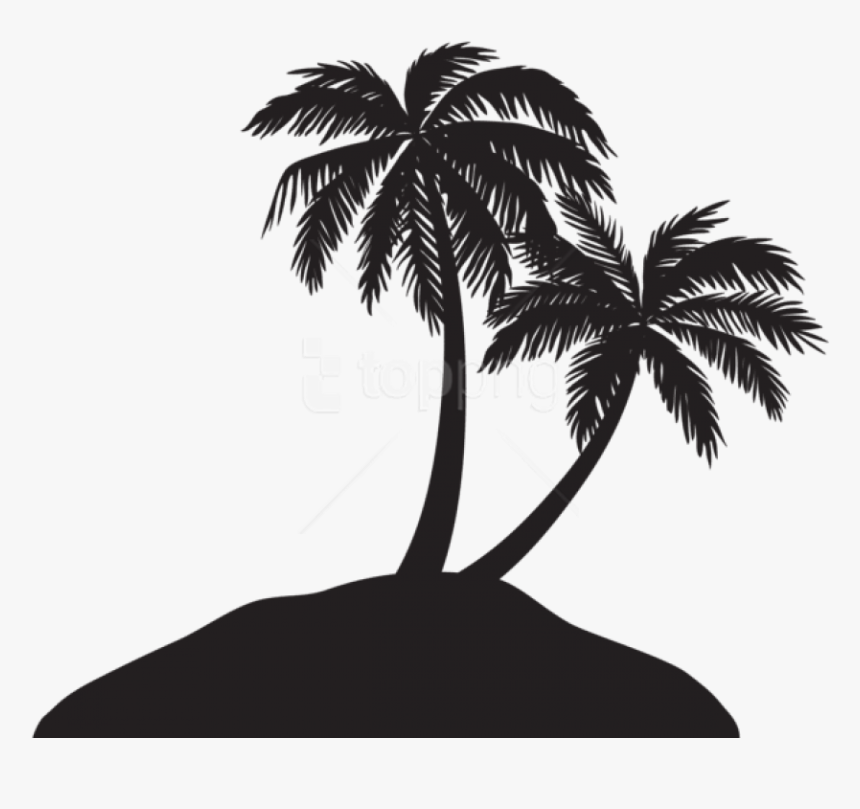 Island With Trees Silhouette, HD Png Download