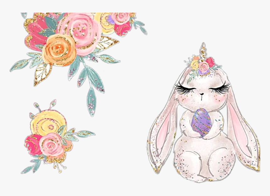 #watercolor #bunny #rabbit #easter #flowers #floral, HD Png Download