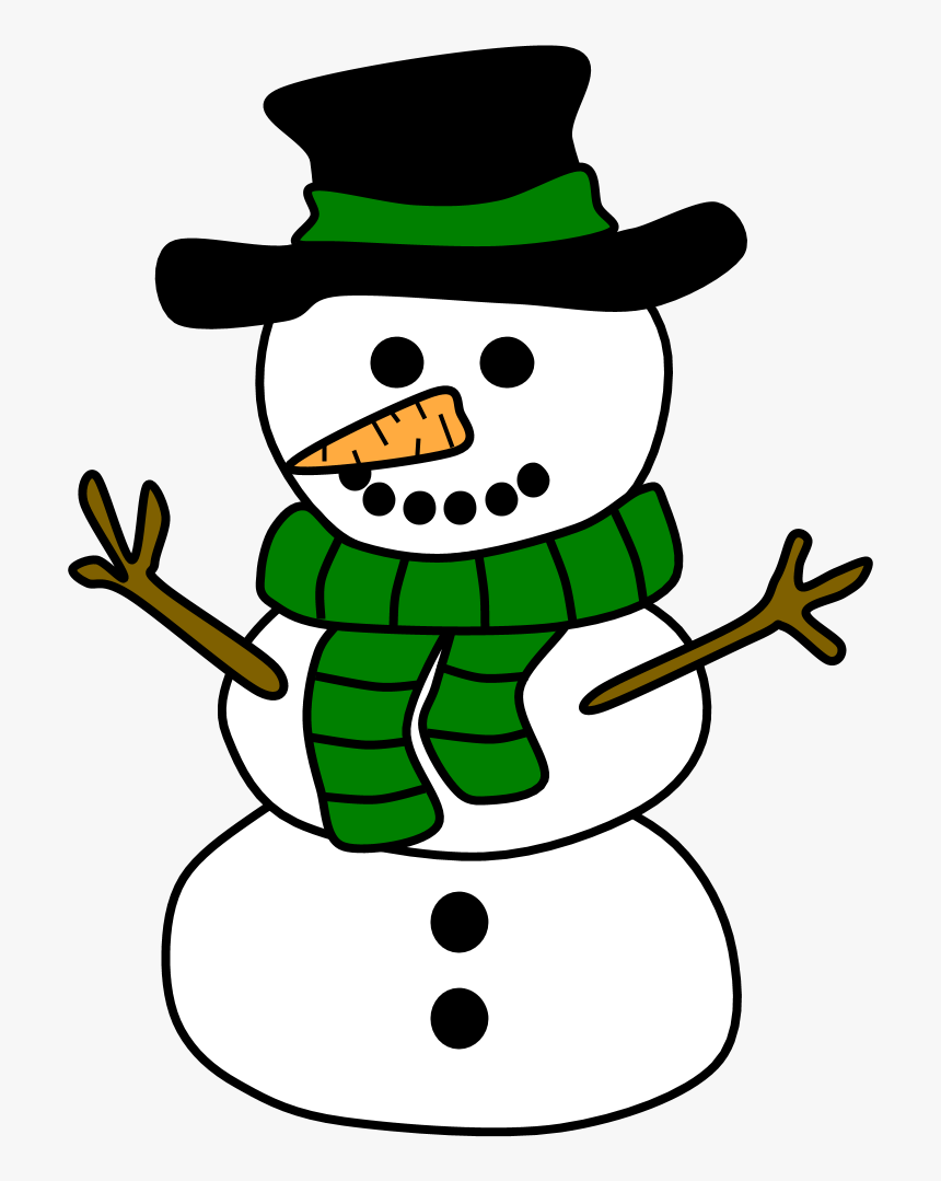 Snowman, Hat, Scarf, Green, HD Png Download