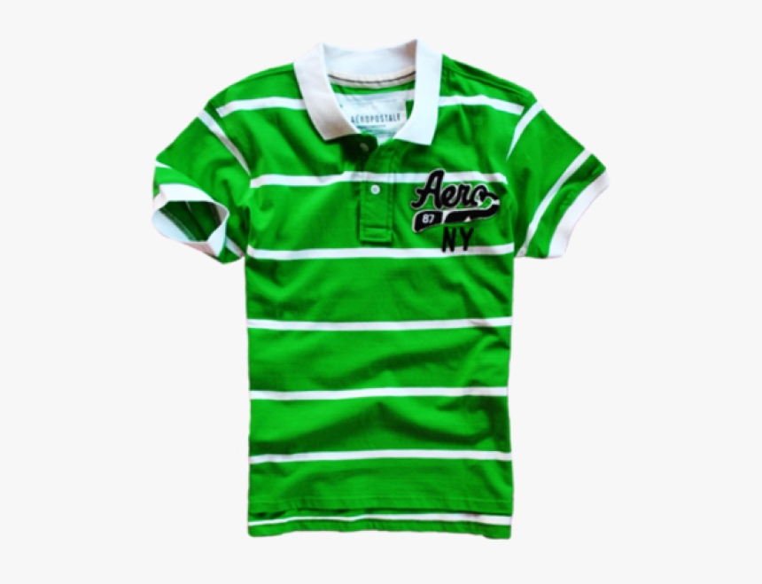 ~aeropostale Green Striped Polo Shirt With Embroidery, HD Png Download
