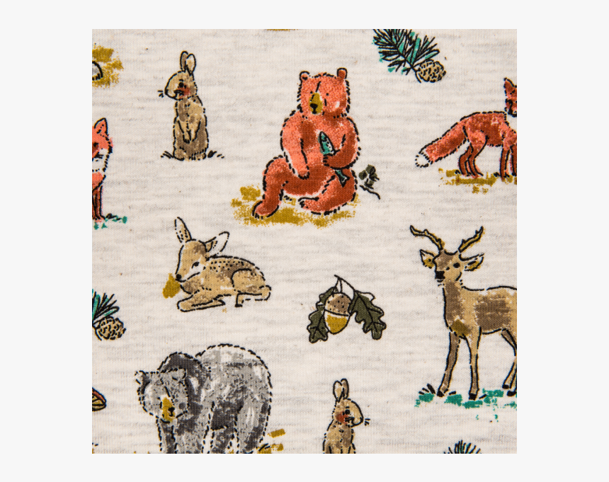 Cotton Jersey Printed Forest Animals Multicolored, HD Png Download