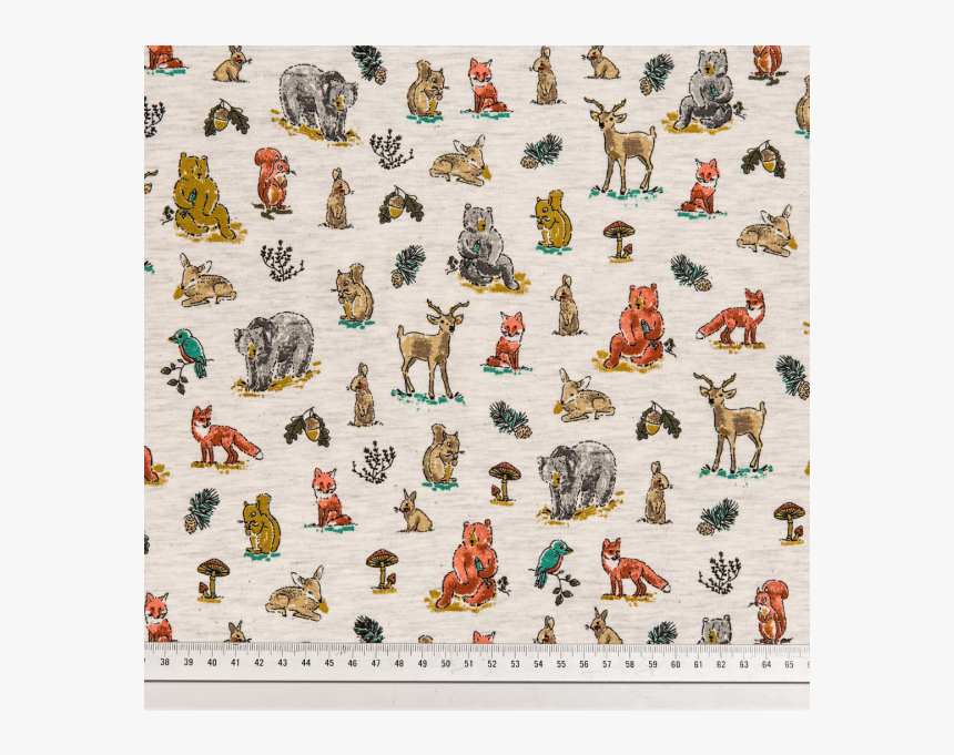 Cotton Jersey Printed Forest Animals Multicolored, HD Png Download