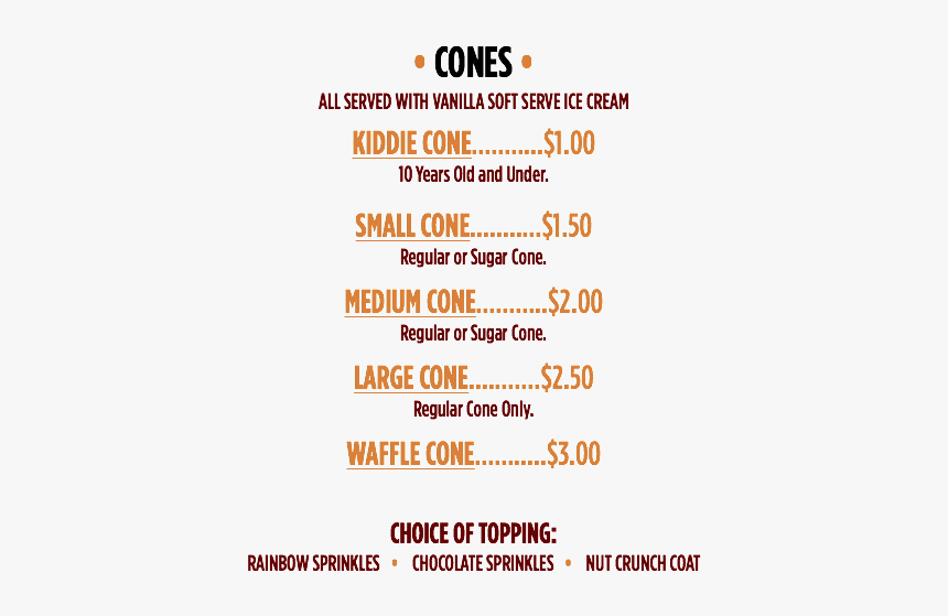 • Cones • all Served With Vanilla Soft Serve Ice Cream, HD Png Download