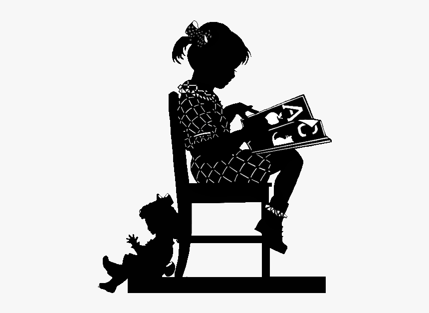 Clip Art Girl Reading Silhouette, HD Png Download