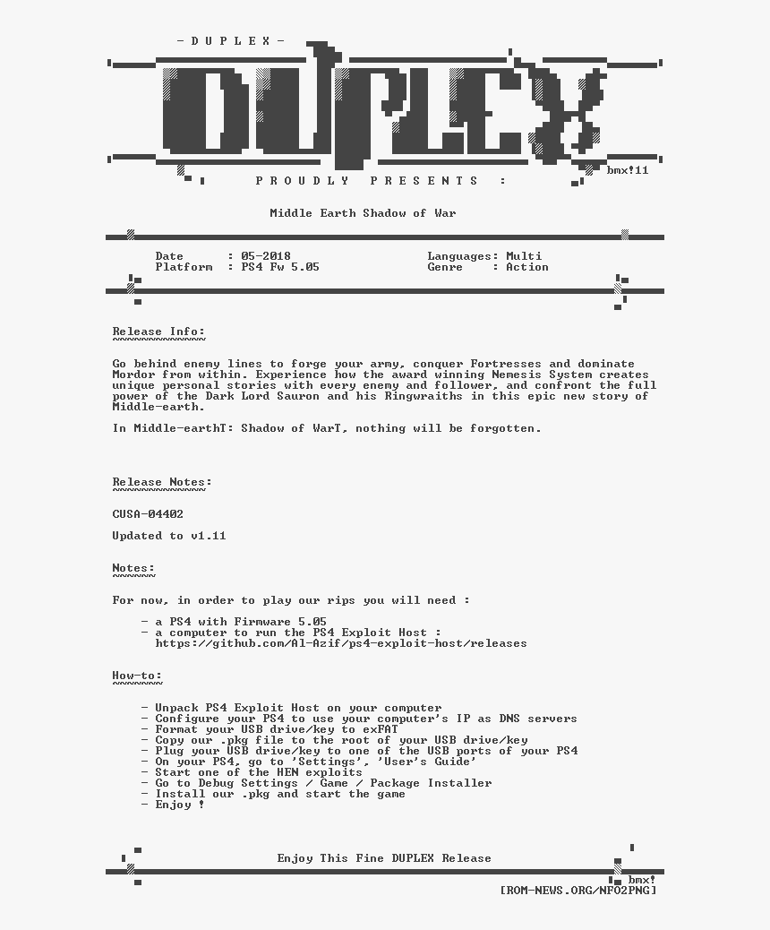 Middle - Earth - Shadow - Of - War - Ps4-duplex, HD Png Download