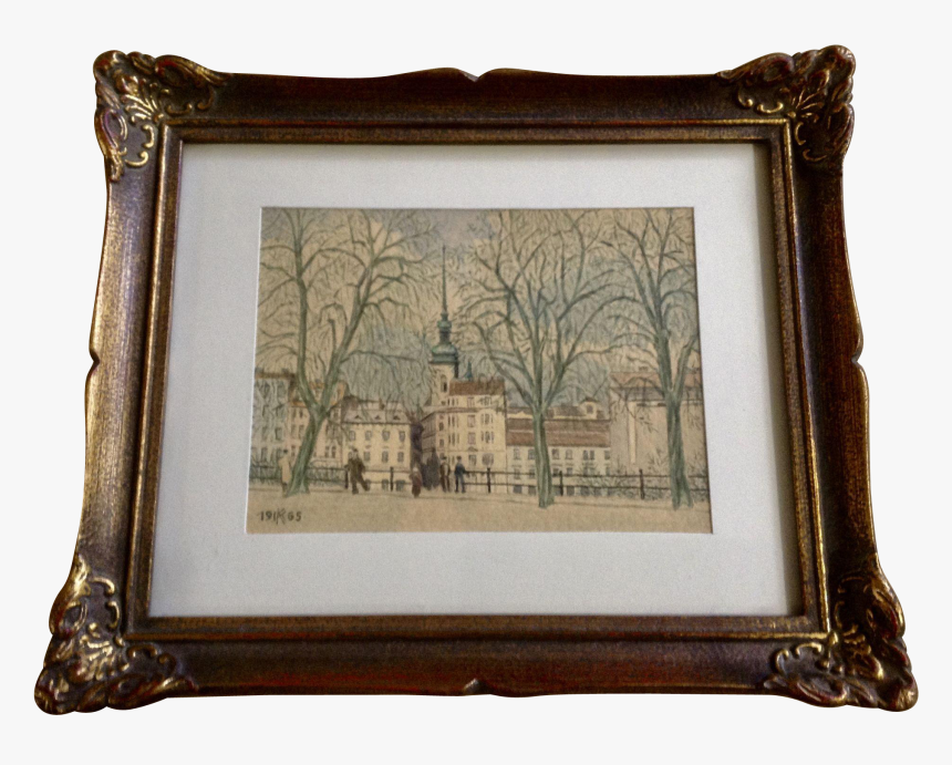 1965 Kk Watercolor Painting Of A European Park With, HD Png Download