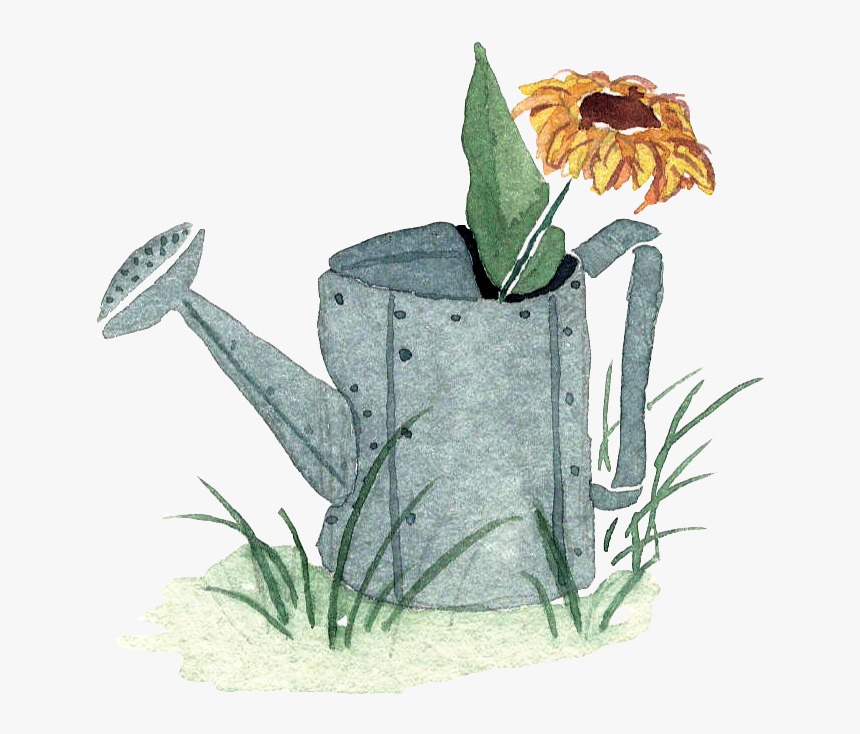 Little Watercolor Watering Can With Sunflower In The, HD Png Download