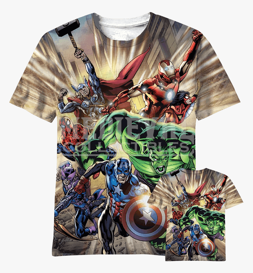 Marvel Heroes In Action Wraparound T-shirt, HD Png Download