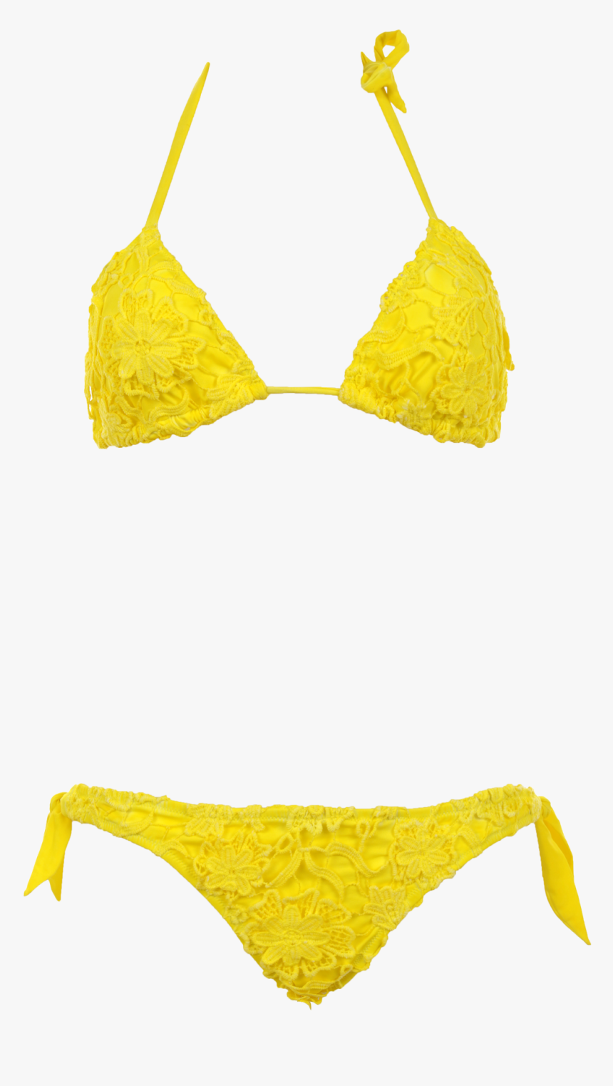 Padded Macramé Lace Yellow Triangle Bikini With Removable, HD Png Download